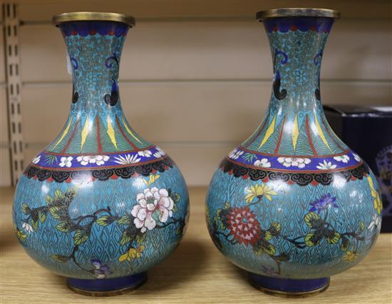 A pair of Chinese cloisonne vases